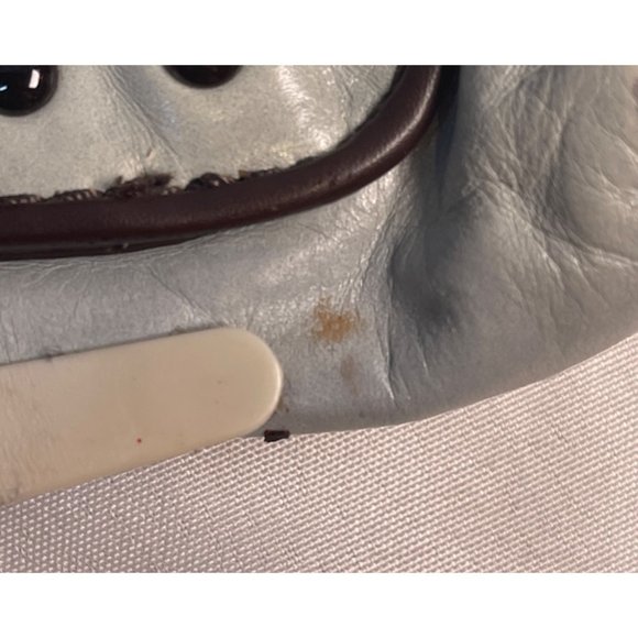 Kate Landry Leather Handbag Zipper Clutch Baby Blue Brown Stitch - Picture 5 of 8